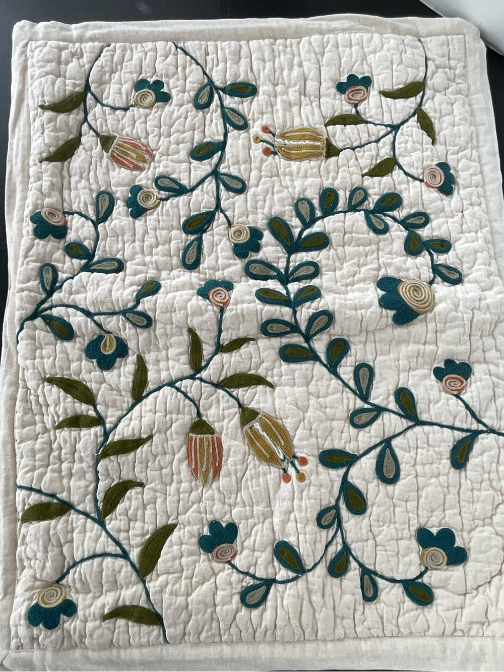 Soft Surroundings Embroidered Floral Cream~Teal ~Set of 3~Standard Size Shams